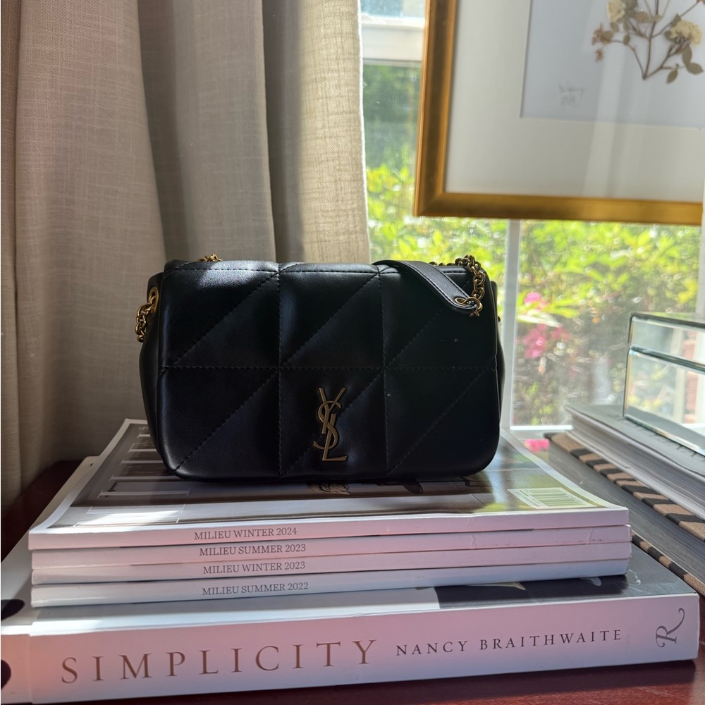 Saint Laurent Black Quilted Leather Shoulder Bag with Gold Hardware
